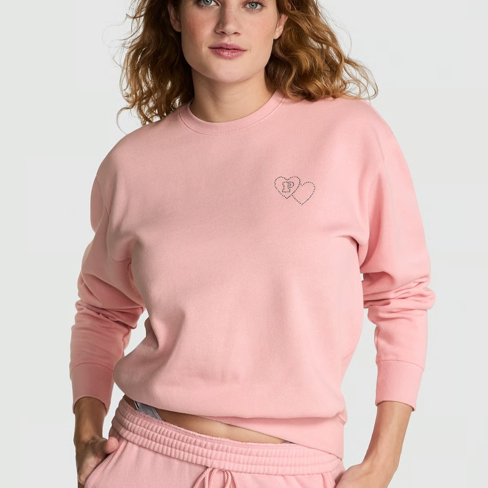 Pink Sweatshirt with Heart Embroidery